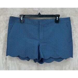 Club Monaco Shorts Womens‎ 12 Blue Diamond Geometric Scalloped Hem Dressy Preppy